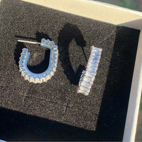 Silver cz earrings, cz hoop earrings, party earrings, silver hoop - Picture 4 of 6